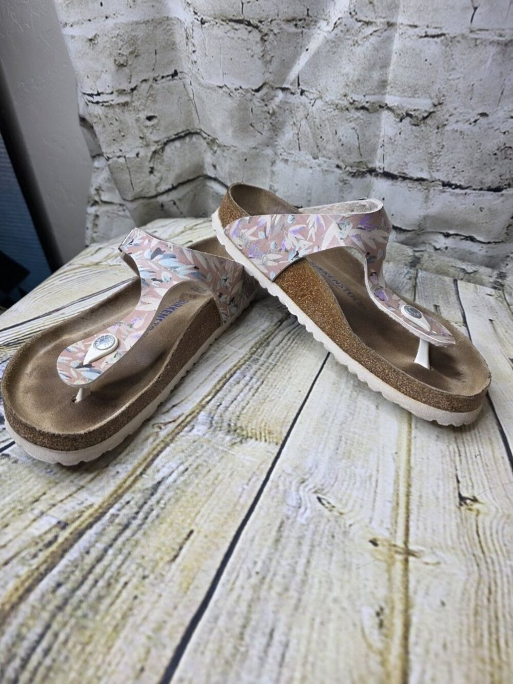 BIRKENSTOCK Gizeh BS Birko Flor VEGAN Thong Sandal Size 40 FLOWER WHITE